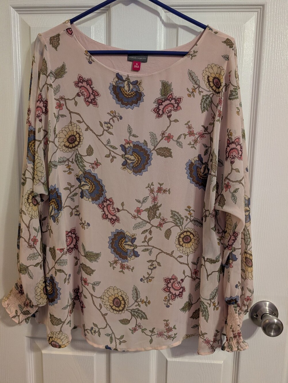Vince Camuto Floral Blouse Womens Plus 1X Pink & Blue Lined Top Long Sleeve